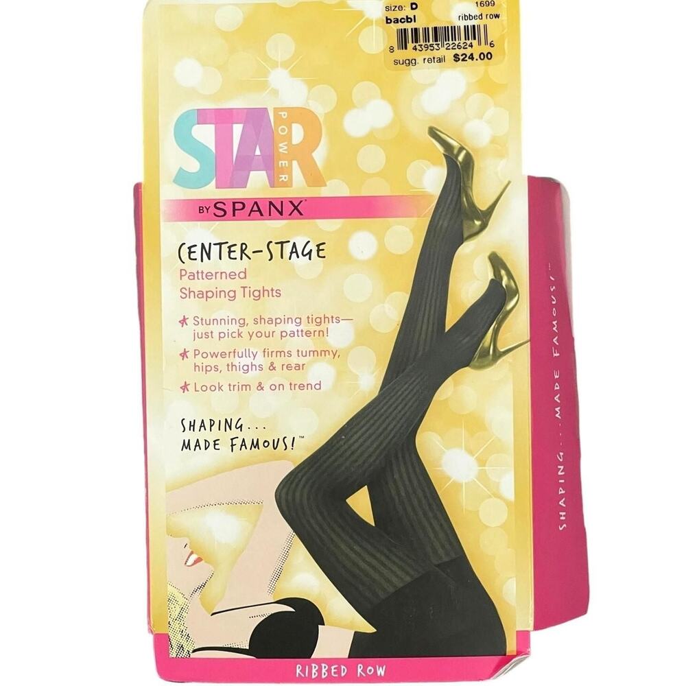 Spanx Patterned Shaping Tights Women's size D in Black Ribbed Row